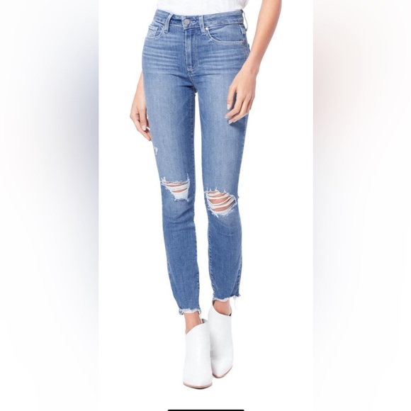 🔥🔥PAIGE Transcend Hoxton Ripped High Waist Ankle Skinny Jeans - Picture 1 of 16
